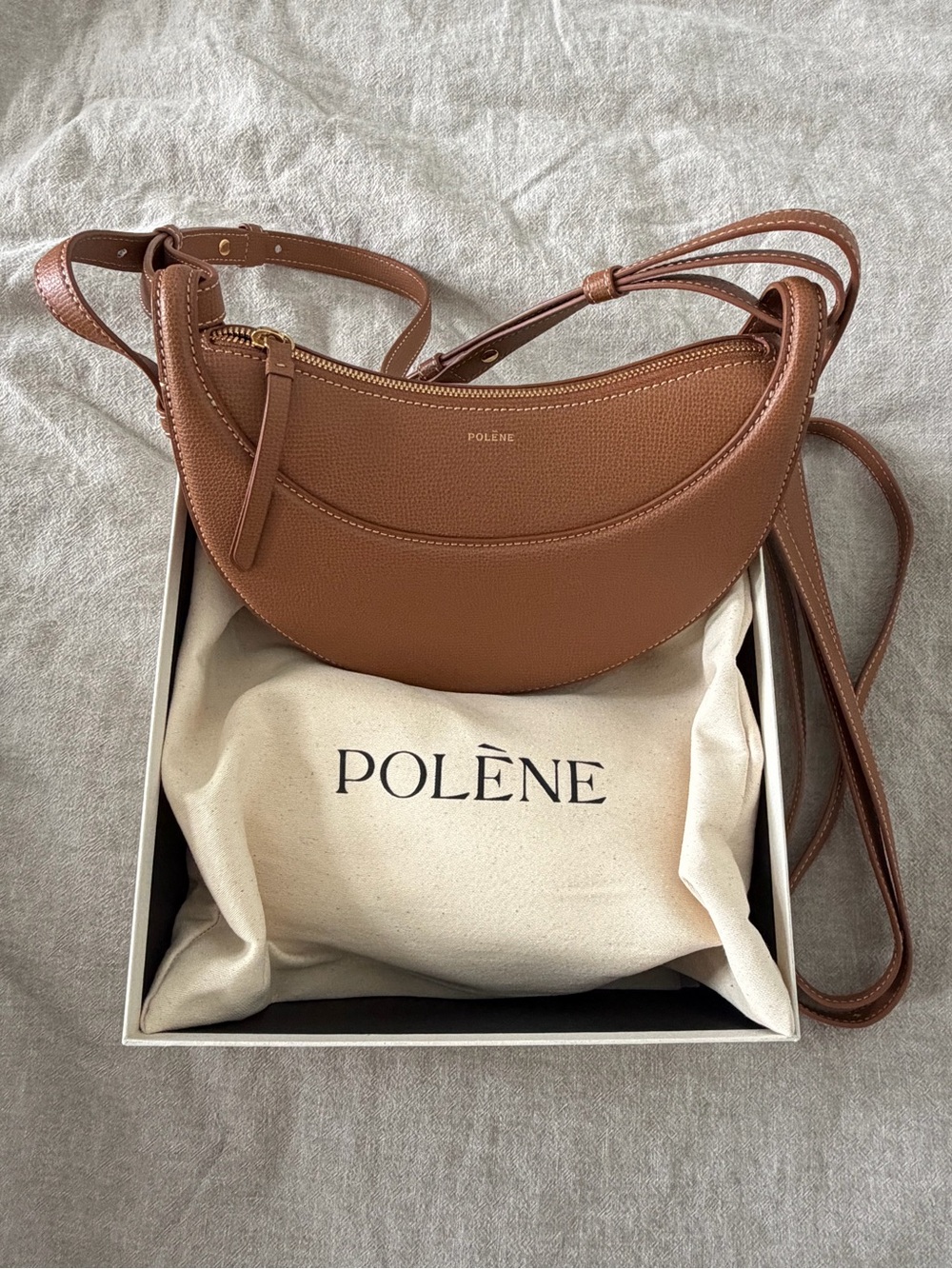 POLENE Dix Camel Crescent Crossbody Bag
